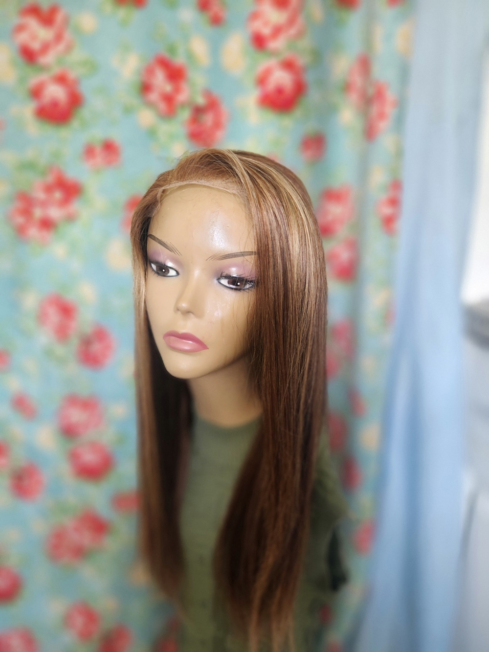 Human Hair Stylish Brown Blonde Highlight Straight Lace Front Wig - Jessies Wigs